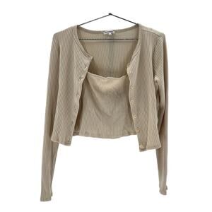 Reformation 'Ruby' Beige Cotton Knit Cardigan Set Size L
